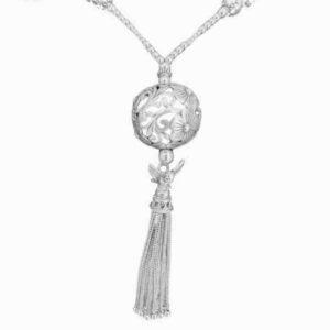 สร้อยคอเงินแท้ ลูกปัดฉลุดอกไม้พร้อมระย้า